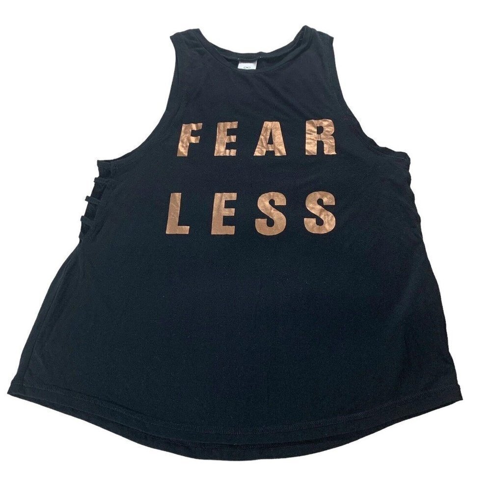 Black Sleeveless Top with Gold Lettering